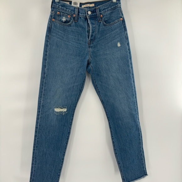 Levi’s wedgie high rise tapered slim button fly blue jeans size 25 - Picture 9 of 10